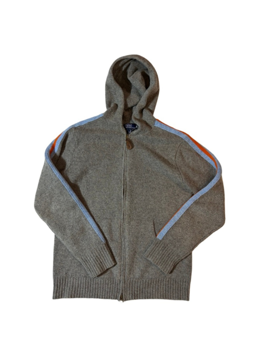 Polo Ralph Lauren Wool Angora Hooded Sweater Zip Cardigan Stripe Sleeve L